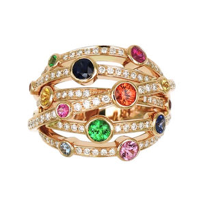 แหวนหลายชั้นประดับเพชรซิคอนสีสันสดใส ขายดี รุ่นใหม่ ดีไซน์สวยหรู ประดับเพชรซิคอนหลากสี ชุบทอง - Product Image 1