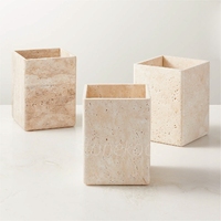 Stonekocc 1 ensemble de 4 pièces en marbre travertin beige naturel, ensemble de salle de bain, plateau de rangement divers, boîte à mouchoirs