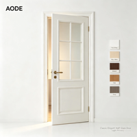 Porte en bois classique blanche à demi-vitrée, élégante, légère, avec verre trempé pour l'intimité, idéale pour une porte intérieure de bureau.
