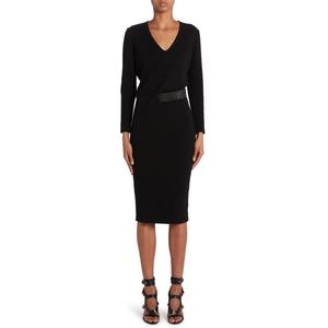 Vestido de Cachemira de Manga Larga con Detalle de Cinturón de Cuero - Product Image 1