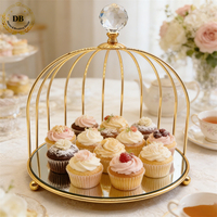 Support de présentation de desserts miroir à 2 niveaux en forme de cage à oiseaux en métal pour gâteaux, idéal pour les mariages et décorations de Noël