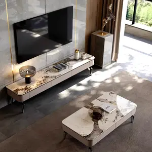 Hot sale luxurious marble metal coffee table tv stand nordic tv cabinet furniture coffee center table and TV stand
