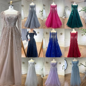 Serene Hill LA71915 핑크 비즈 롱슬리브 A라인 글리터 드레스 이브닝 파티 웨딩 드레스 - Product Image 6