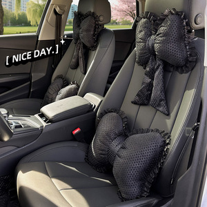 Almohada de apoyo lumbar y reposacabezas para coche con diseño de lunares y ribete de encaje para todas las estaciones, ajuste universal - Product Image 4