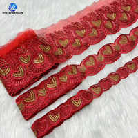 Renda Bordir Oranye Sinya Berkualitas Tinggi Kain Organza Batu Nigeria Afrika Prancis 15 Yard/Set