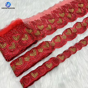 Passamaneria in pizzo ricamato arancione Sinya, tessuto in <span class=keywords><strong>organza</strong></span> con pietre africane nigeriane di alta qualità, 15 iarde/set - Product Image 2