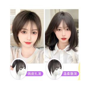 100% <span class=keywords><strong>cheveux</strong></span> humains <span class=keywords><strong>frange</strong></span> perruque <span class=keywords><strong>droite</strong></span> Texture haut postiche moyenne densité naturel noir <span class=keywords><strong>cheveux</strong></span> humains Topper pour les femmes - Product Image 3