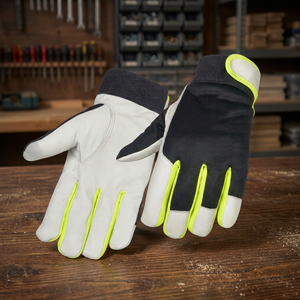 Guantes de Seguridad de Cuero Blanco y Amarillo con Puntas Antideslizantes y Muñequera Elástica para Uso General - Product Image 5