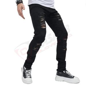 Jeans déchirés à la mode et à coupe ajustée-Pantalon en jean en coton populaire et personnalisé de haute qualité, de style urbain et mi-extensible pour hommes - Product Image 3