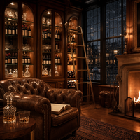 Armoire à vin intégrée sur mesure, moderne, du sol au plafond, avec étagères et portes en verre