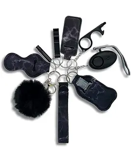 Самозащита, Подарочная цепочка для ключей, блестящий наручный ремень, Женский персональный брелок, комплект с сигнализацией, безопасный для безопасности 130 дБ, звуковая сигнализация P
