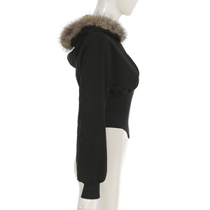 Casacos com Capuz de Inverno Gótico Escuro com Gola de Pele Sintética, Casacos Femininos Casuais com Zíper e Cintura Ajustada, Jaquetas Góticas Chiques para Streetwear - Product Image 4