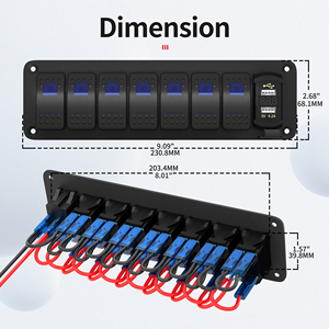 7 Gang Marine Boat 12v Waterproof Blue LED On/off Rocker Switch Panel <b>With</b> 5V 4.2A Dual <b>USB</b> Charger Digital Voltmeter <b>Socket</b> - Product Image 2