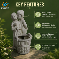 Statue de garçon et de fille en résine blanche, panier à plantes, imperméable, fait main, décoration de jardin intérieure/extérieure, pot de fleurs, maison, cour