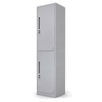Armoire de rangement en acier avec poignée encastrée et deux clés, portes ventilées, casier métallique à compartiments supérieur et inférieur