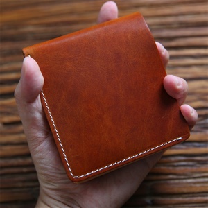 Handmade Vegetable Tanned Leather Genuine Leather Men's Short Wallet with Fold Closure for Student Youth - Product Image 1