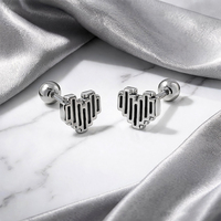 Boucles d'oreilles clous en acier chirurgical 316L Pixel Heart, plaqué or PVD, motif numérique 8 bits, pour piercing tragus et hélix, bijoux