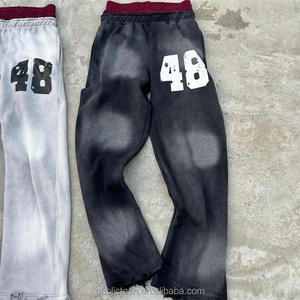 Streetwear High Quality Custom Printing Logo Man Distressed Acid <b>Wash</b> Flared Sweat Pants Men Baggy Double Waisted Sweatpants - Product Image 2