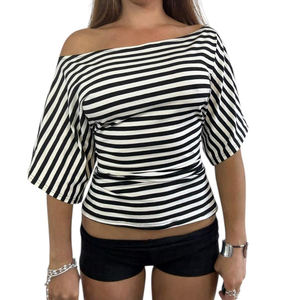 Elegante Camisa de Punto a Rayas Transpirable con Botones para Mujer, Blusa Sofisticada y Chic de Corte Ajustado que Define la Cintura, Ideal para la Oficina - Product Image 1