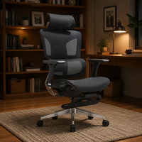 Chaise de bureau ergonomique contemporaine pivotante avec appui-tête 4D, porte-manteau et repose-pieds coulissant entièrement en maille pour bureau à domicile