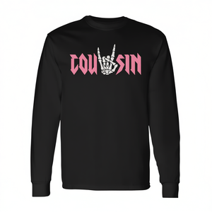 Camiseta de manga larga Cousin con diseño de mano de hueso rosa, color negro, regalo de cumpleaños para niños de 2 años - Product Image 3