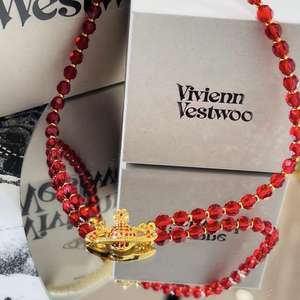 Nouvelle Collection 2025 : Collier Ras du Cou de Luxe Haut de Gamme pour Femme, Pendentif Saturne en Cristal Rouge Empress Dowager Vivienne, Chaîne Clavicule - Product Image 5