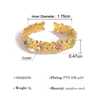 Bague en acier inoxydable avec zircon coloré à géométrie annulaire, design cœur et fleur, ajustable pour femme