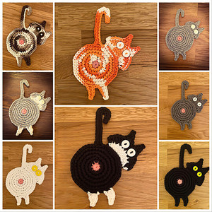 <b>Cat</b> Butt Crochet Drink Coaster Set <b>Funny</b> <b>Cat</b> for <b>Cat</b> Lover <b>Gifts</b> Resistant Absorbent Cup Mat Handmade Braided Fabric Coasters - Product Image 3