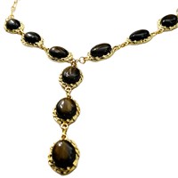 Collier pour femme de style européen et américain, vintage, en résine plastique dorée, avec pendentif ovale en pierre précieuse et chaîne en bambou, luxe léger et de niche