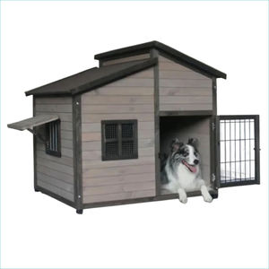 Grande Villa pour Chien en Bois Extérieur Étanche Chenil Très Grand avec Porte à Cadre en Acier et Fenêtre Respirante Maison Géante pour Animaux - Product Image 2