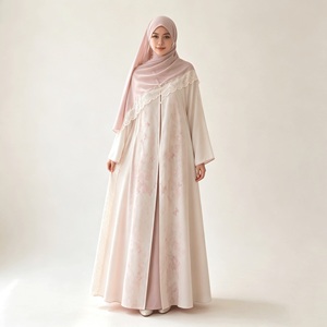 Set Abaya Crema <span class=keywords><strong>per</strong></span> Donne, <span class=keywords><strong>Due</strong></span> Look, Abbigliamento Modesto Musulmano Islamico, Lunghezza a Terra - Product Image 5