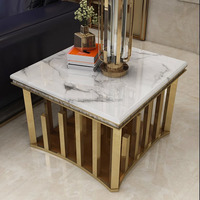 Table basse carrée au design élégant, petite table d'appoint en acier inoxydable avec cadre doré, table à thé pour salon, table d'appoint en marbre