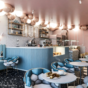 Muebles Modulares de Lujo Personalizados para Cafetería y Pastelería, Diseño de Tienda de Café con Mostradores Curvos, Iluminación LED y Asientos de Terciopelo - Product Image 3