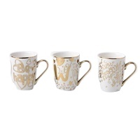 แก้วกาแฟเซรามิกลายดอกไม้สีเงินสีทองพร้อมหูจับทอง - Product Image 3