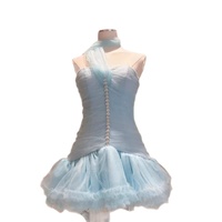 Robe de soirée romantique pour femme, coupe évasée, taille empire, épaules dénudées, avec bordure en volants en maille et effet duveteux
