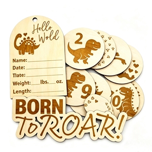 Disques de jalons de développement pour bébé de 12 mois, thème dinosaure, en bois, avec panneau d'<span class=keywords><strong>annonce</strong></span> de naissance, pour cadeau de baby shower et décoration intérieure - Product Image 1