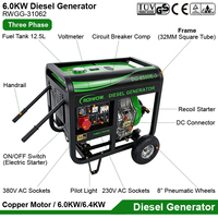 Groupe électrogène diesel triphasé 6 kW, refroidi par air, démarrage électrique, industriel, portable, 6,0 kW, petits générateurs diesel à vendre