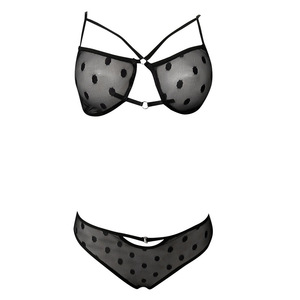 Conjunto de Lencería Sexy con Estampado de Lunares para Mujer, Malla Transparente y Transpirable, 2 Piezas, Negro, Rojo, Blanco, Poliéster, Tejido de Punto, Ropa de Dormir - Product Image 1