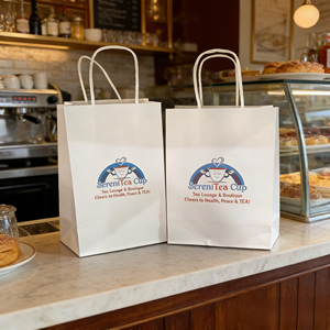 Bolsa de Papel Kraft Ecológica Biodegradable al por Mayor, Redonda, con Asas de Cuerda, Impresión Personalizada, para Panadería, Boutique, Empaque de Alimentos - Product Image 1