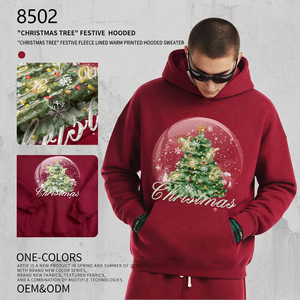 Sweat à capuche surdimensionné personnalisé en gros de haute qualité pour hommes, 100 % coton épais, style streetwear graphique, sweat à capuche de Noël - Product Image 1