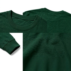 T-shirt en coton biologique 100 % pour homme, vert foncé, à manches longues, col rond, tricoté, uni, décontracté, écologique, avec broderie frontale, pour le quotidien - Product Image 2