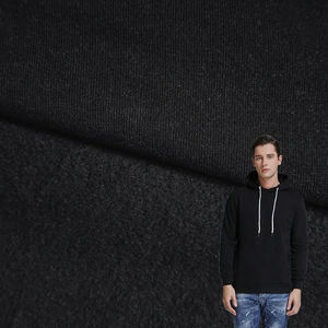 <span class=keywords><strong>Tissu</strong></span> en <span class=keywords><strong>molleton</strong></span> French Terry noir, 280 g/m², thermique, brossé d'un côté, 65 % polyester, 35 % coton, vente en gros d'usine - Product Image 1