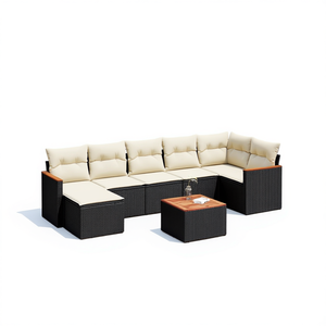 Ensemble de canapés de jardin en rotin d'extérieur avec coussins crème, design contemporain imperméable pour mobilier de patio - Product Image 1