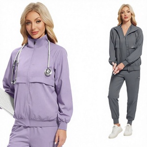 Blouse médicale pour femme, fermeture éclair sur le devant, col montant, manches longues, tenue de travail pour infirmière, poignets élastiques, poche, uniforme - Product Image 4