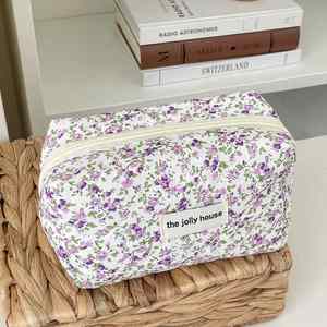 Quilted Cotton Cosmetic <b>Bag</b> Custom Logo <b>Makeup</b> Pouch <b>Large</b> Capacity Travel Organizer Floral Storage <b>Bag</b> Portable Toiletry <b>Bag</b> - Product Image 2