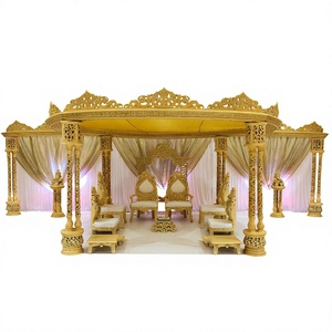 งานแต่งงานของชาวฮินดูสามเสา Mandap เยอรมนีแต่งงานพิเศษสามเสา Mandap USA สง่างามงานแต่งงาน Mandap คาลการีสีทอง - Product Image 1