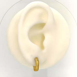 Pendientes de aro de oro auténtico de 14K con diseño texturizado elegante único para mujer, ropa informal y formal - Product Image 3