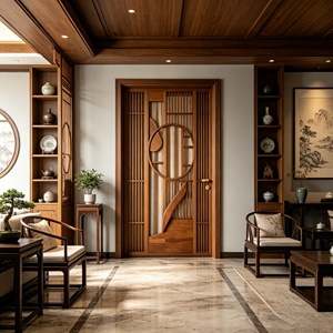 Puerta Principal de Madera Artística Personalizada, Acabado Premium en Nogal, Panel Escultural Único - Product Image 5