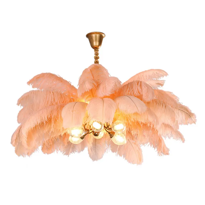 Amazon hot sales Nordic copper chandelier lighting living room lamp ostrich feather bedroom pendant lights