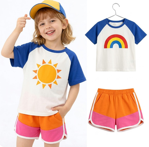 Vêtements décontractés d'été pour tout-petits garçons et filles, ensemble 2 pièces, t-shirts à col rond et shorts à imprimés graphiques assortis, vêtements de jeu quotidiens pour enfants - Product Image 1